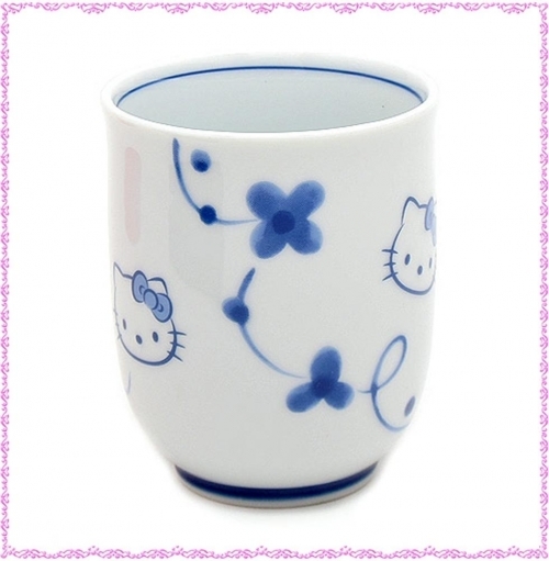 키티 얼굴 꽃잎 도자기 컵 블루(일)
