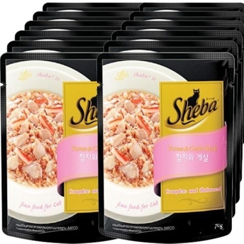 고양이 간식 쉬바 파우치70g(참치 게살)24개-핑크