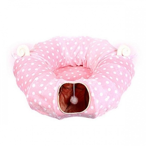 고양이집 땡땡이 (호박형) 터널방석 - 핑크