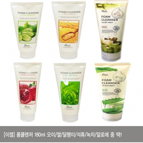 이켈 폼 클렌저 180ml 중 택1/녹차/달팽이/오이/쌀겨/스네일/석류