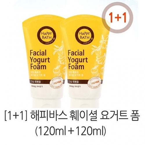 1플러스1 해피바스 정말 촉촉한 훼이셜 요거트 폼 120ml 건성피부타입 1개 폼클렌징 클렌징폼 세안 클렌져 메이크업