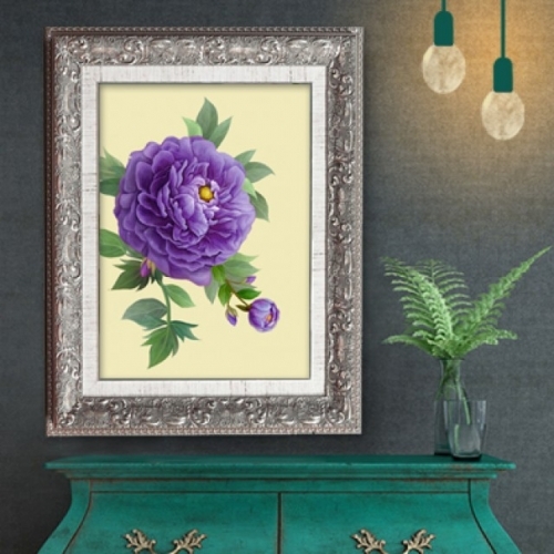 모란 목단그림 목단액자 감동갤러리 보라목단 은색액자4