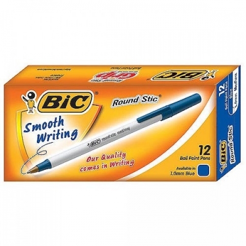 BIC)라운드스틱볼펜(1.0mm MED 청 12개입)