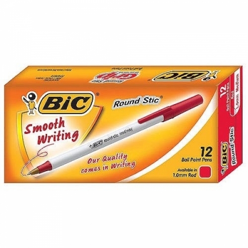 BIC)라운드스틱볼펜(1.0mm MED 적 12개입) 속기용볼펜