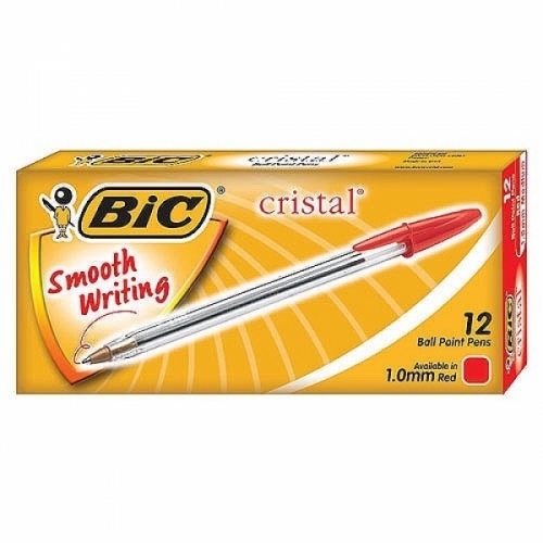 BIC)크리스탈볼펜(1.0mm 적 12개입) 속기용볼펜