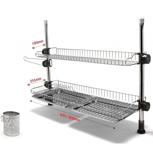 DW 씽크선반 봉고정 800 2단 (스텐쟁반) 스테인레스 선반 분리형 접시꽂이 물받이 수저통