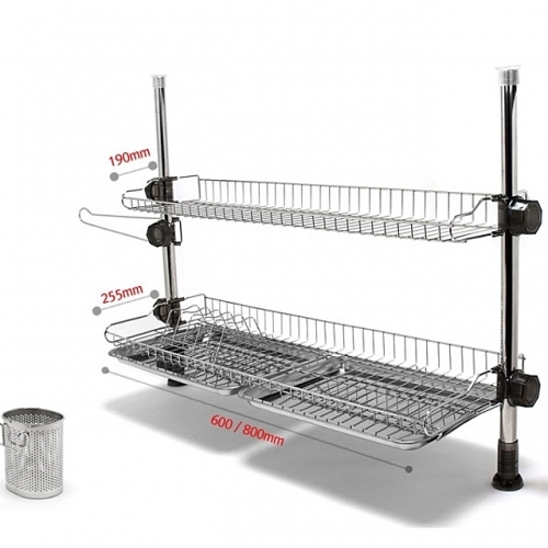 DW 씽크선반 봉고정 600 2단 (스텐쟁반) 선반 분리형 접시꽂이 기둥 물받이 수저통