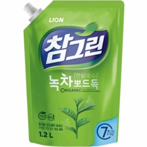 라이온 참그린 녹차 뽀드득 주방세제 리필 1200ml