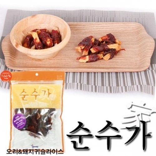 순수가 수제간식 오리고기 돼지귀슬라이스 150g(실중량) 애완용품 강아지수세간식