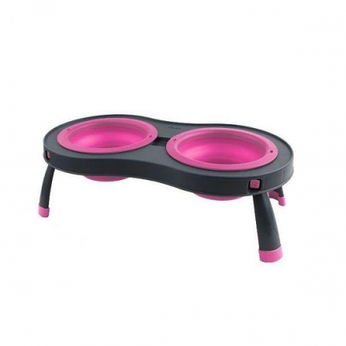 덱사스-접이식 쌍식기 S - 핑크 애견식기 밥그릇 물그릇