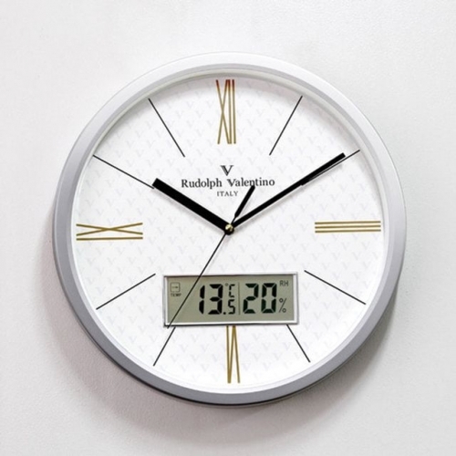 발렌티노 무소음실버 온습도벽시계 355SMC