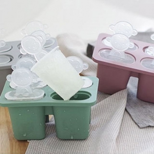 실리콘 몽키 샤베트몰드 4구 꾸미 아이스몰드 3color