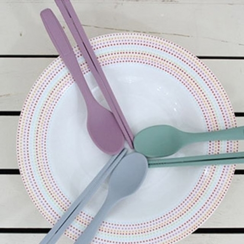 파스텔 실리콘 어린이 숟가락 젓가락 수저세트 3color