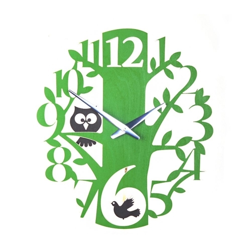 타임데코  움직이는 새 부엉이 추시계 (올리브그린)