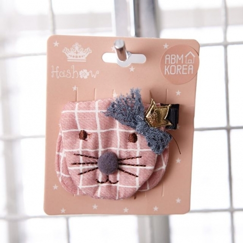 머리핀 집게핀-고양이봉제 핑크 AbM81108-nf2666
