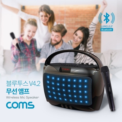 Coms 블루투스 앰프 스피커＋무선 마이크 MicroSD 재생