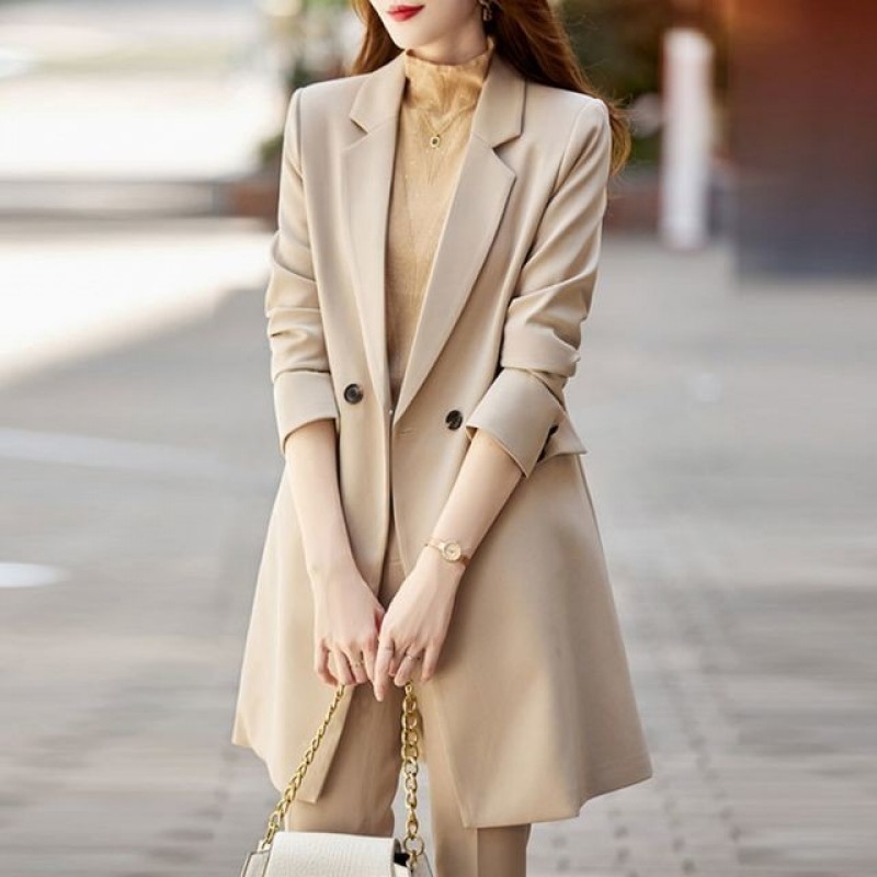 여성 가을 간절기 트렌치 정장 상의 미디 자켓 코트