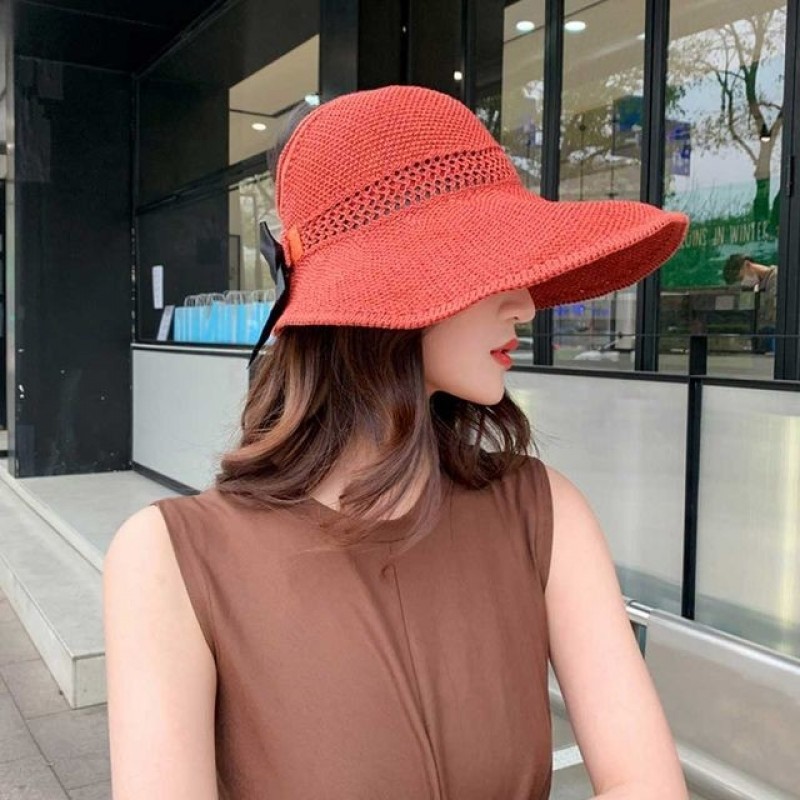 리본 왕골 모자 여름 휴가 패션 햇빛 썬바이저 선캡