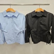 리본 카라 셔츠 남방 3컬러