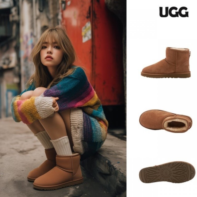 어그 UGG 클래식 미니2 여성 겨울 방한 양털 숏 부츠 체스트넛 1016222-CHE