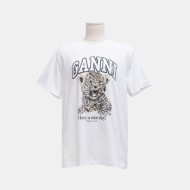 GANNI 베이직 레오파드 릴렉스 티셔츠 T4124